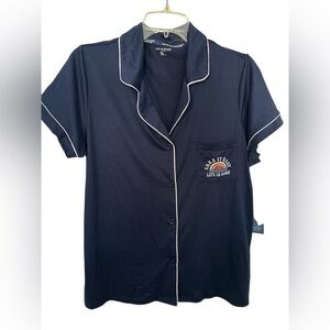 Life is Good Navy Button-Up short sleeve pajama top NWT